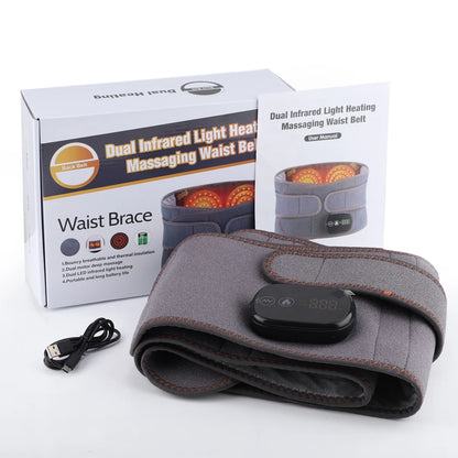 Heating Vibration Massager Belt, Red Light Hot Compress Waist Support Brace Waist Back Massage Lumbar Support Belt Health Care
