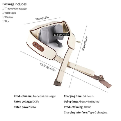 Foreverlily 26W Brushless Motor Neck And Shoulder Massager Wireless Shoulder And Back Kneading Massage Shawl Neck masajeador